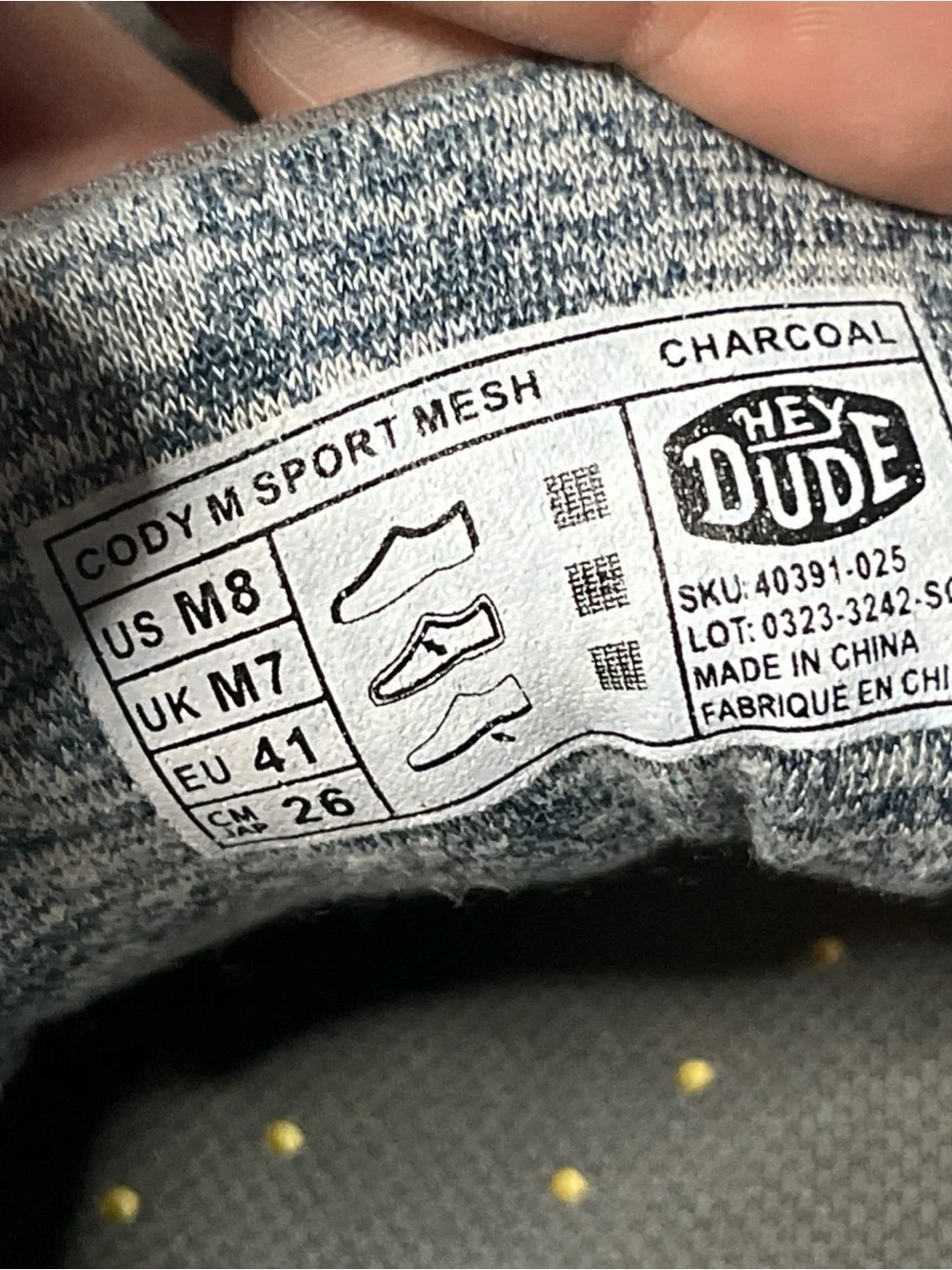 Hey Dude Cody M Sport Mesh Mens 8 Charcoal Casual Comfort Shoes